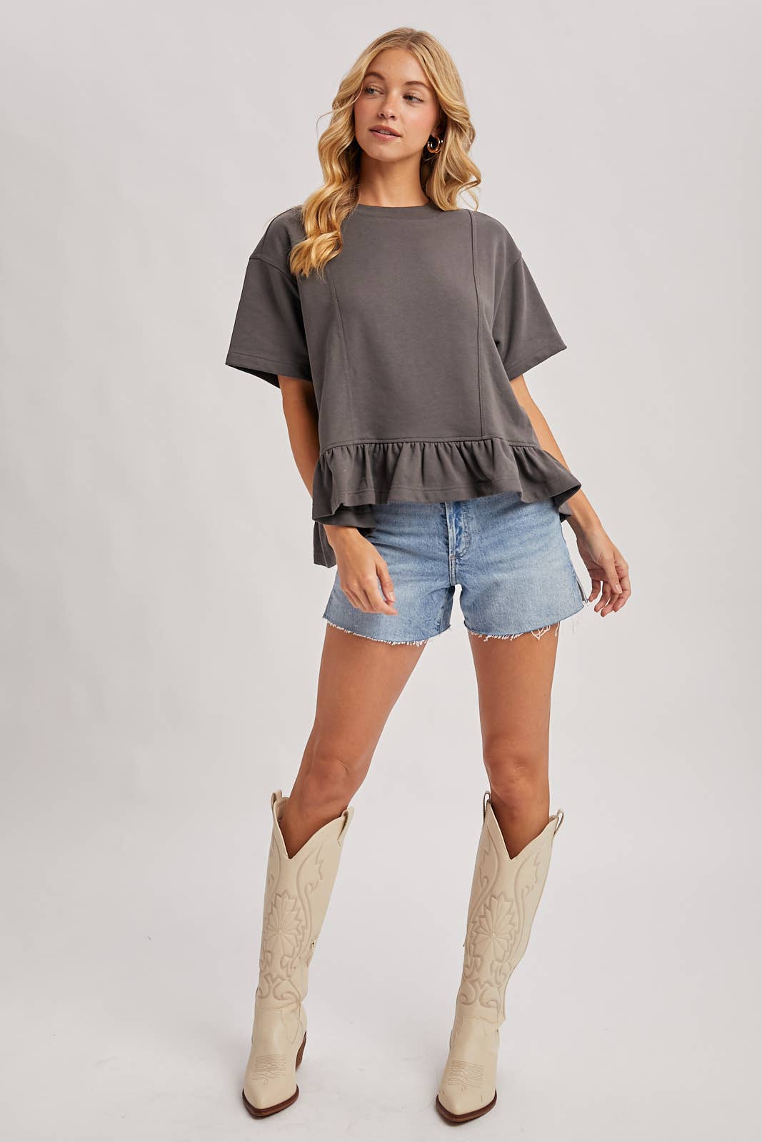 Ruffled Peplum Boxy Knit Tee