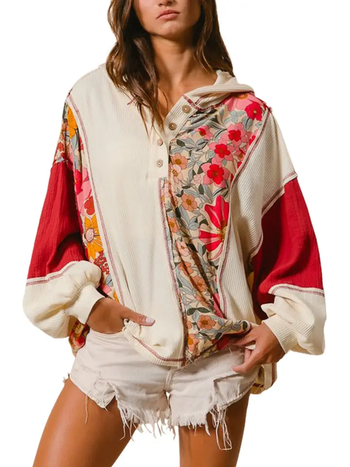Mixed Media Floral Pullover
