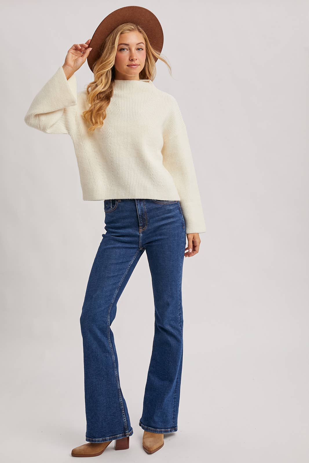Bell Sleeve Mock Neck Sweater