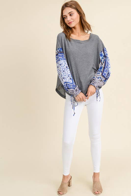 Waffle Knit With Contrast Sleeves