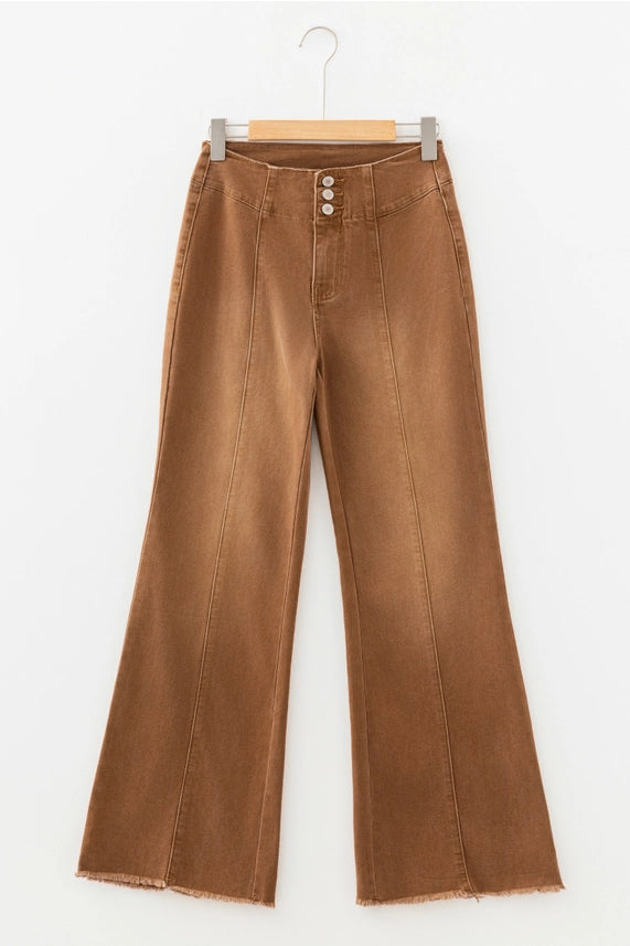 High Waist Button Flares - COFFEE