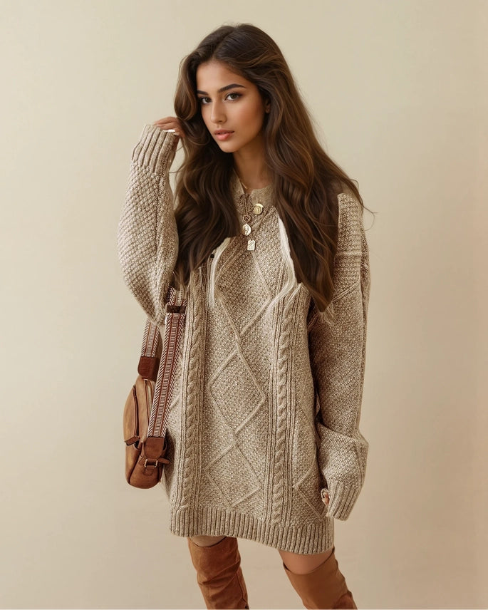 Cable Knit Sweater Dress - Parchment