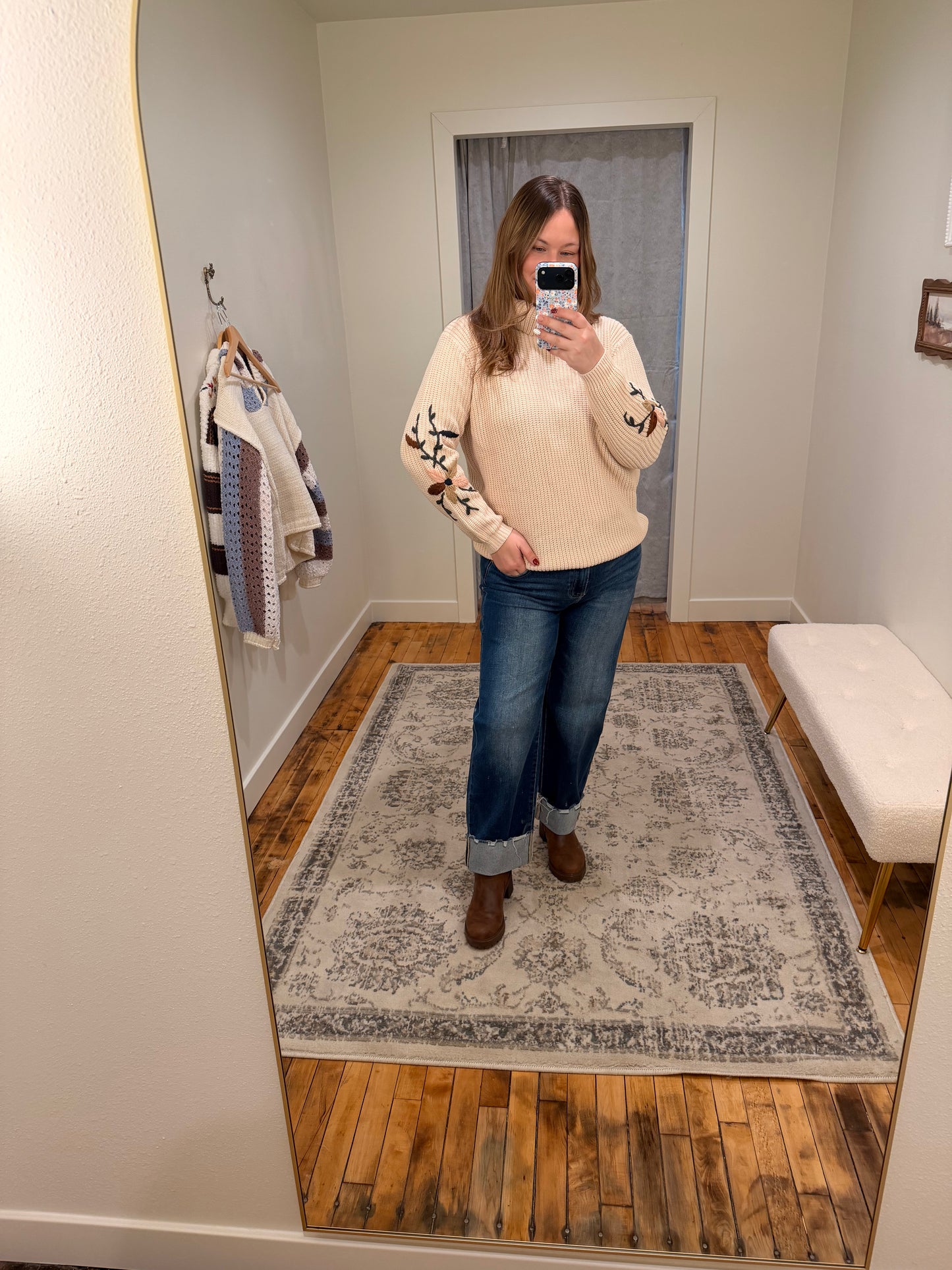 Mock Neck Embroidered Sweater