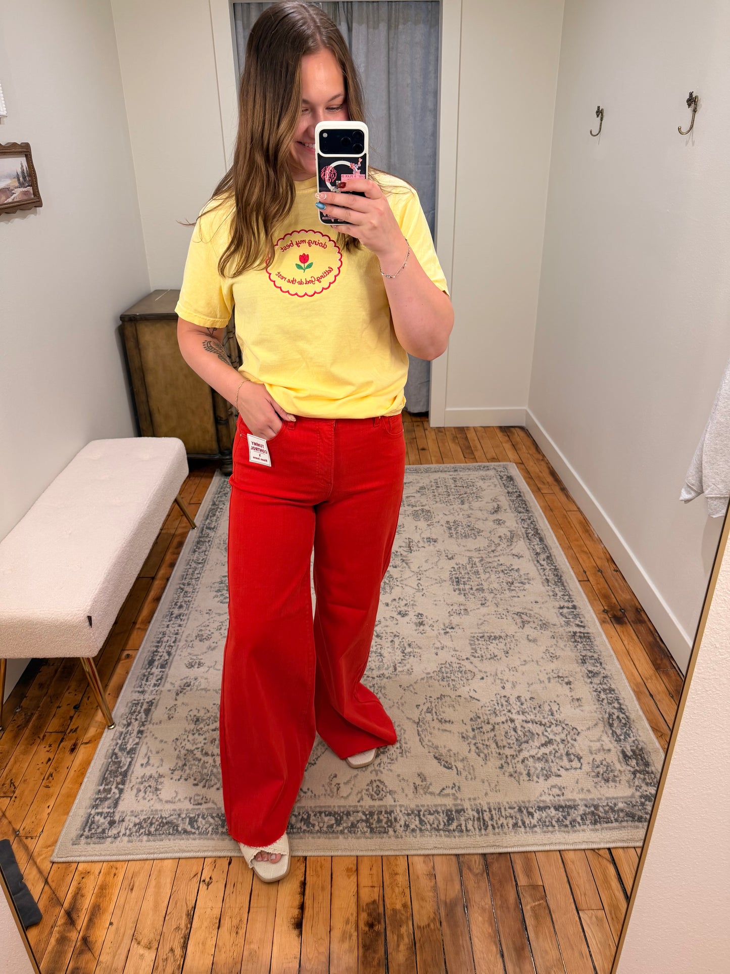 Risen Wide Leg Jeans Red