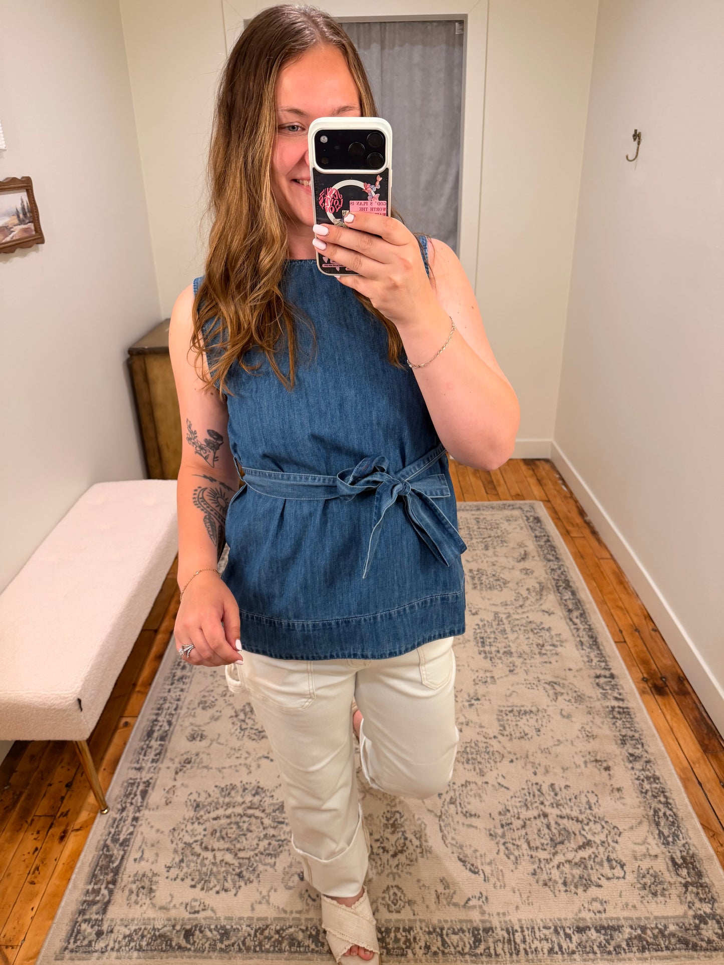 Denim Top W/Tie Waist