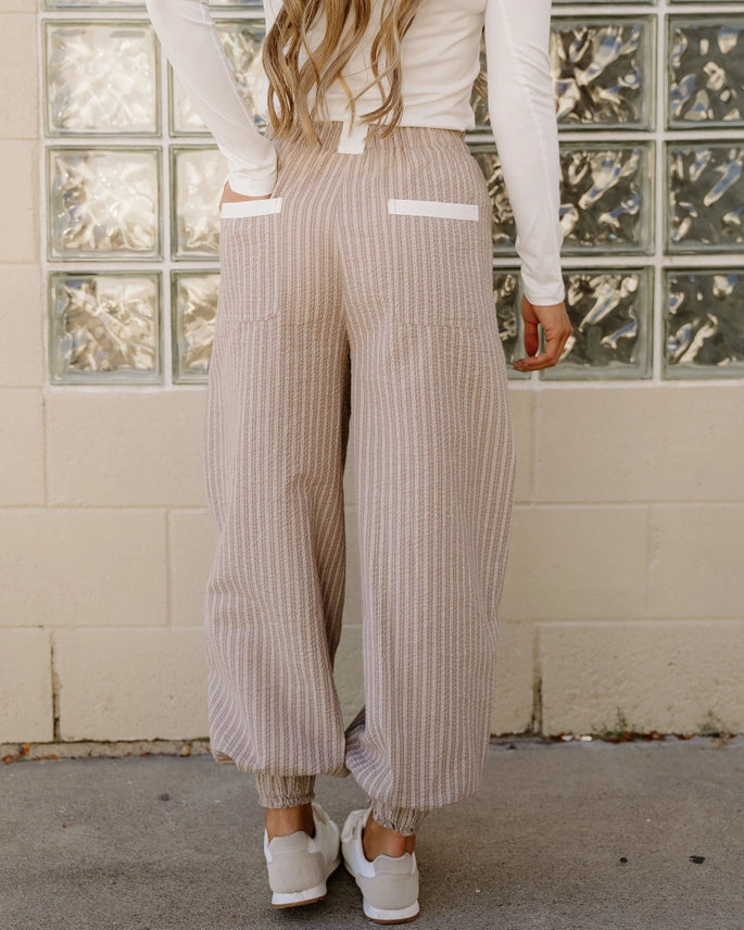 Paisley Striped Pocket Knot Detail Lantern Pants