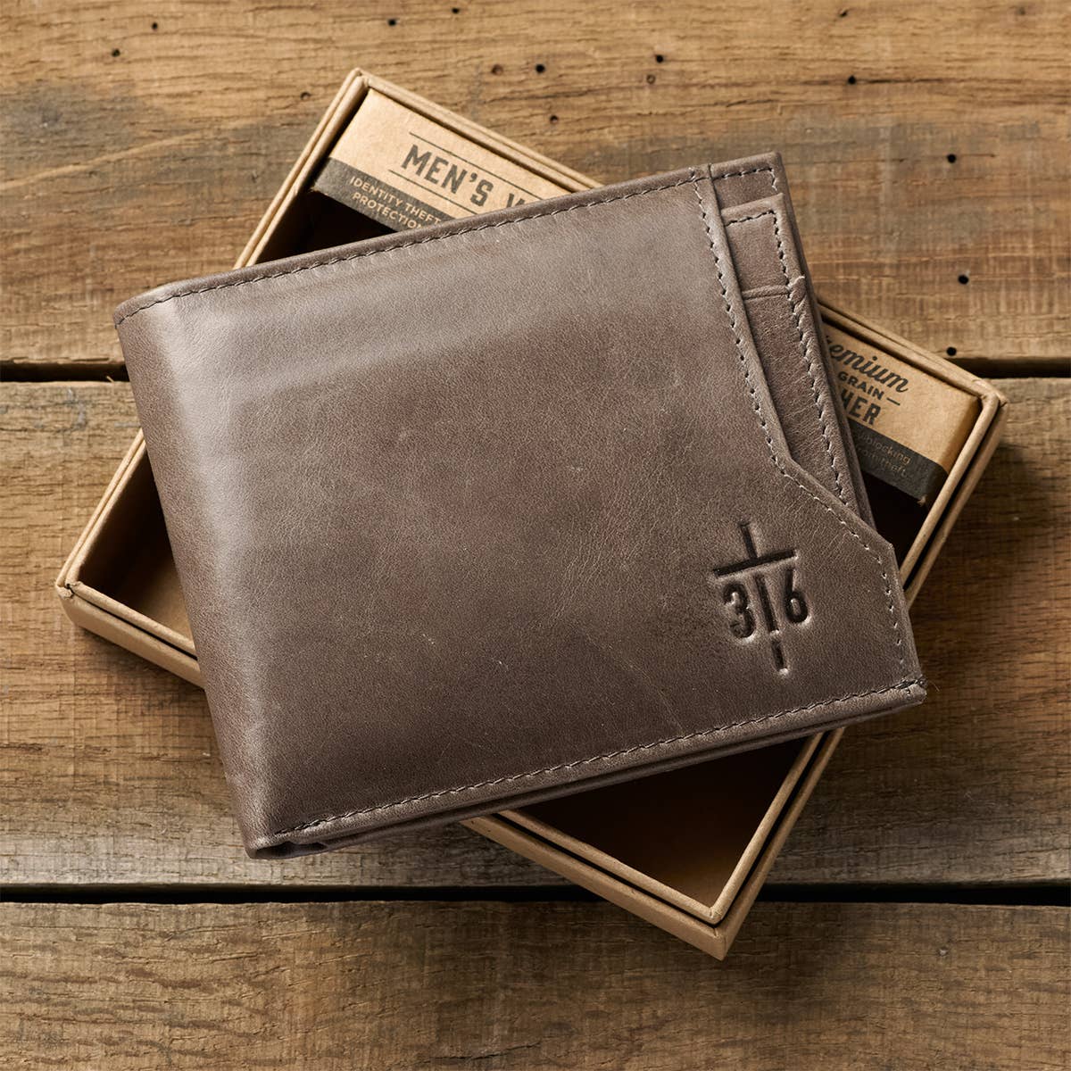 Wallet Leather Taupe John 3:16