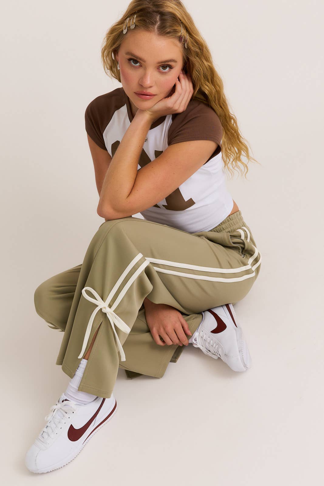 Bow Detail Track Pants Sage Green