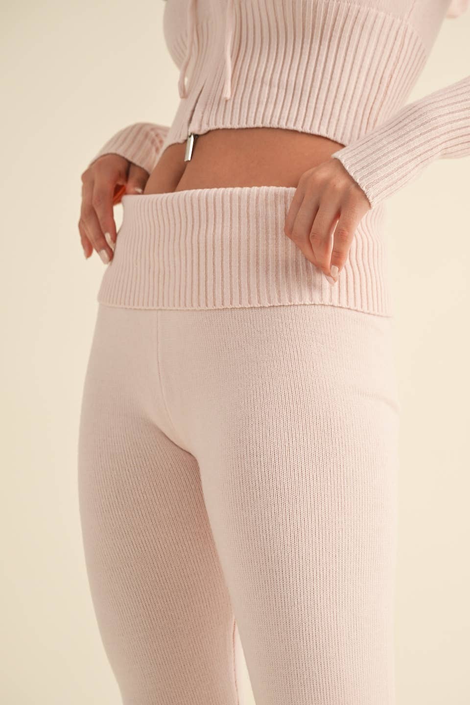 Fold Over Flare Knit Pants