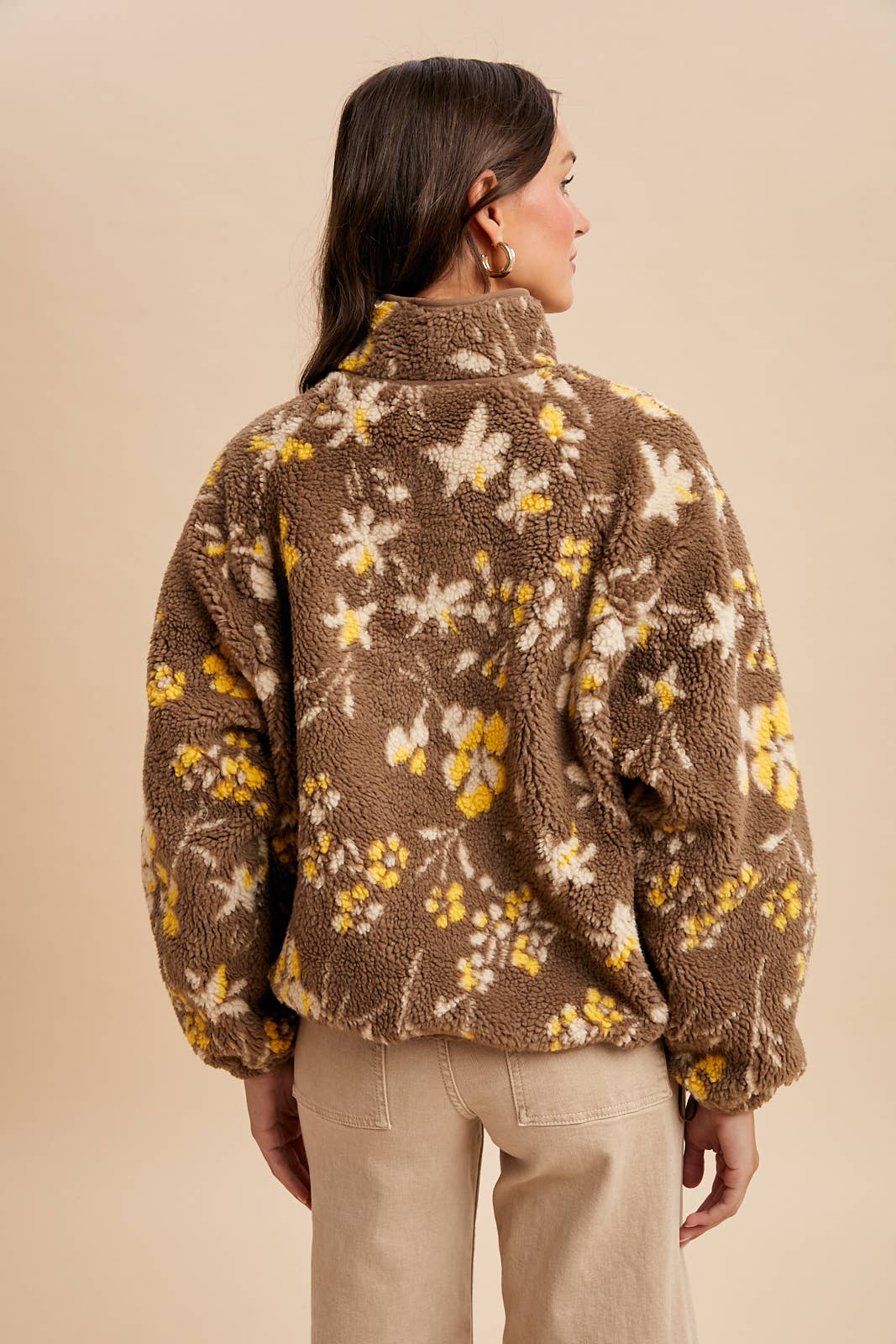 Floral Sherpa Snap Button Pullover
