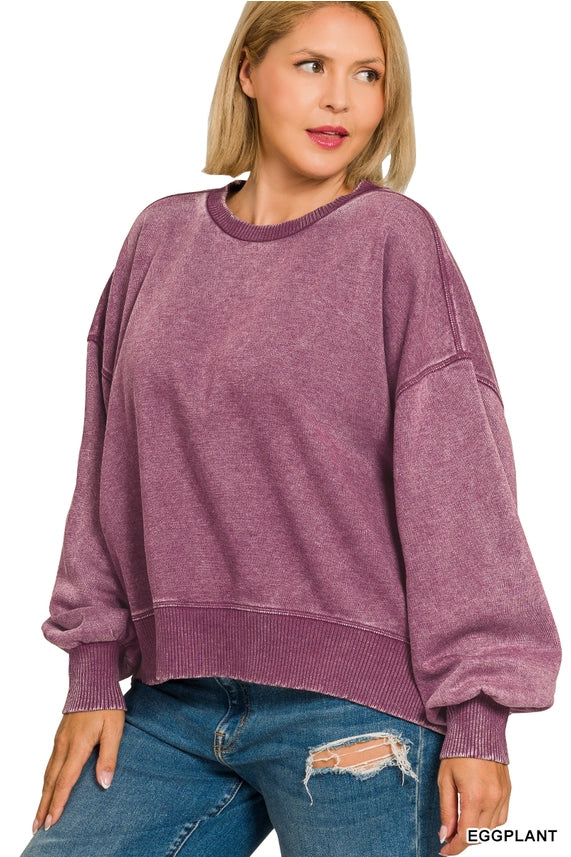 Plum Mineral Wash Pullover-Plus