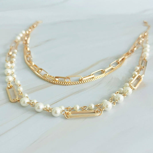 Four Layered Clip Chain Necklace