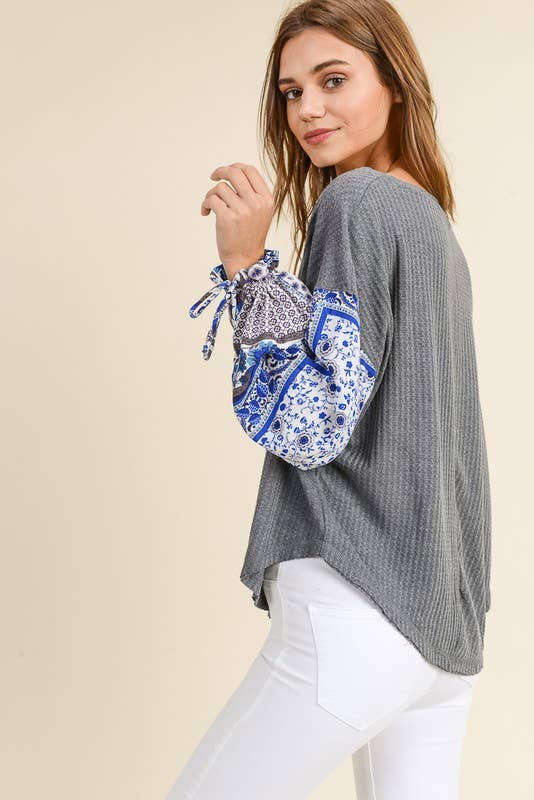 Waffle Knit With Contrast Sleeves