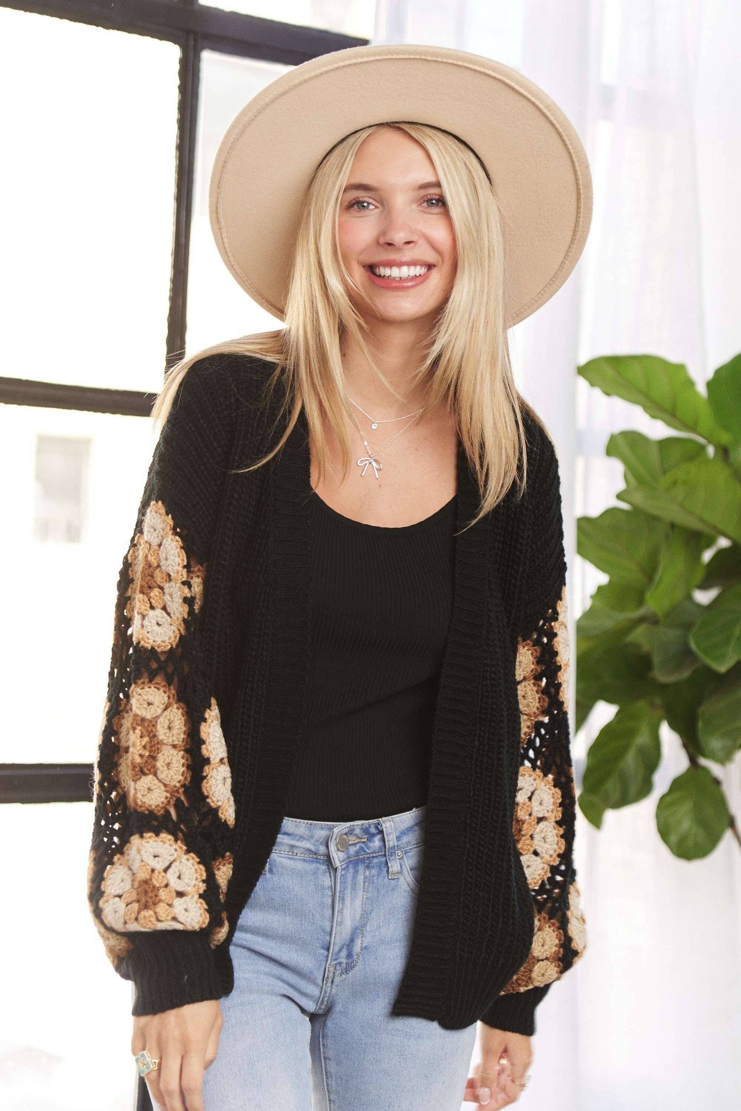 Crochet Puff Sleeve Cardigan