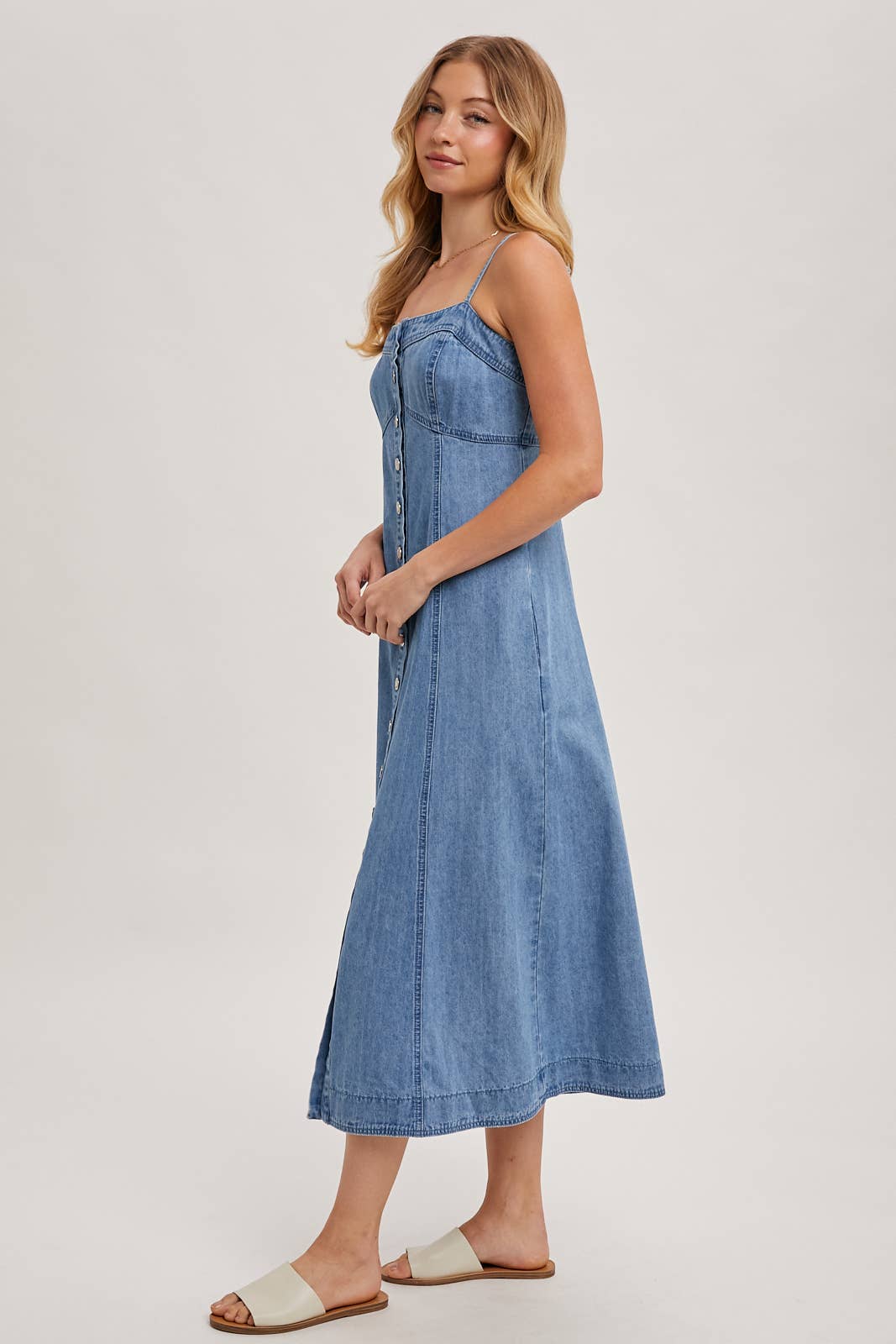 Button Down Sleeveless Denim Dress