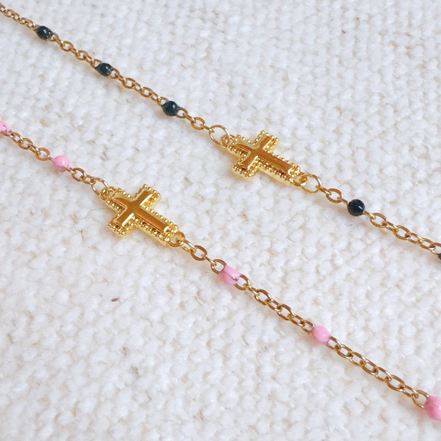 Dainty Color Dots Chain Cross Bracelet