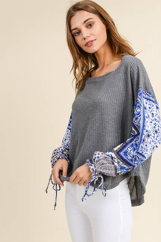 Waffle Knit With Contrast Sleeves