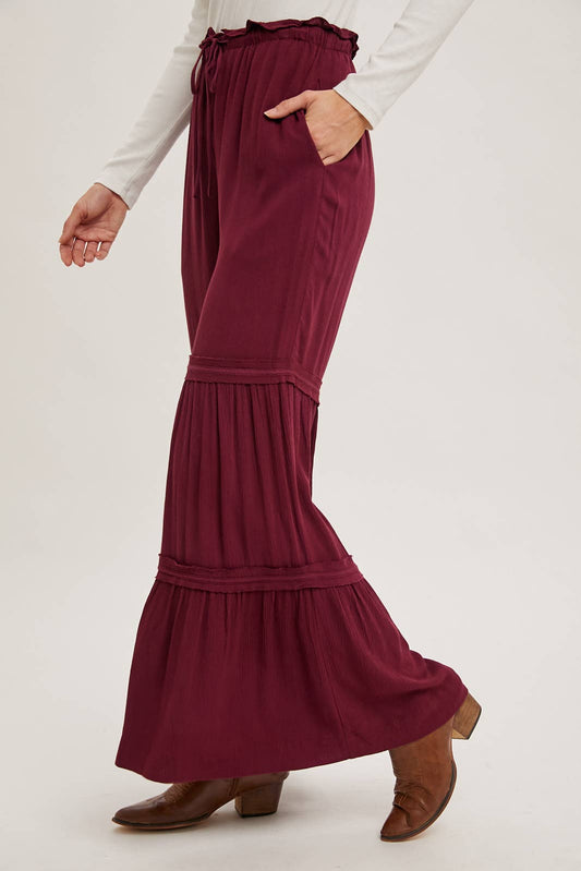 Drawstring Waist Tiered Palazzo Pants