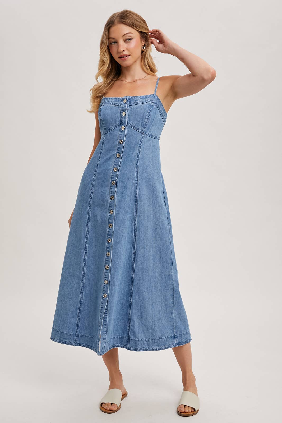 Button Down Sleeveless Denim Dress