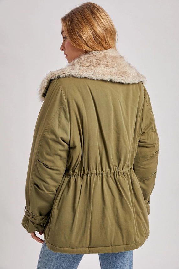 Detachable Faux Fur Olive Parka Jacket