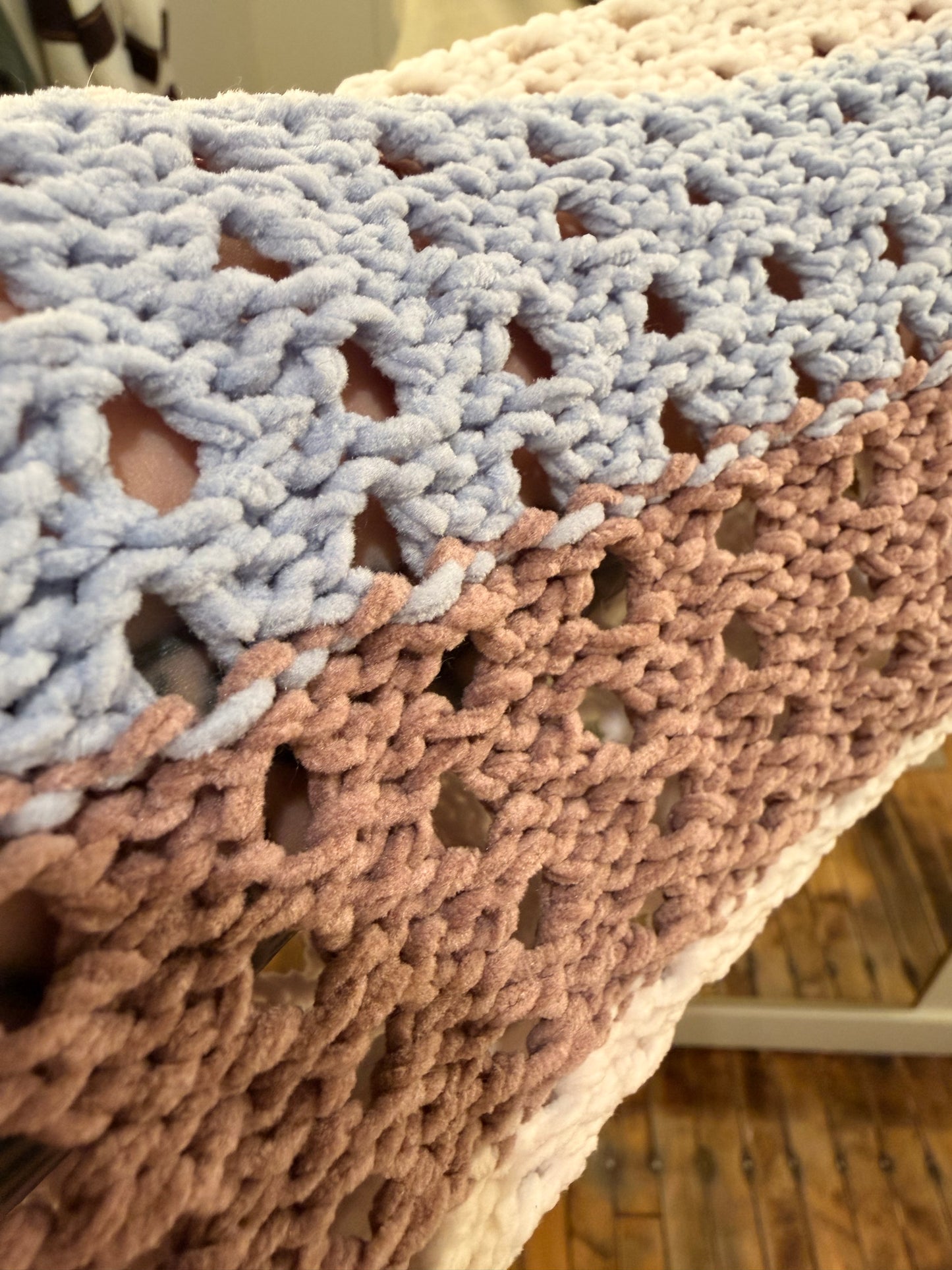 Hooded Stripe Crochet Pullover