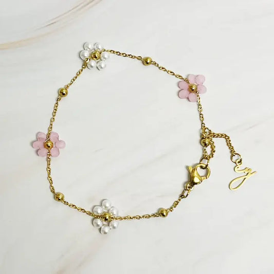 Pearl & Glass Bead Flower Bracelet