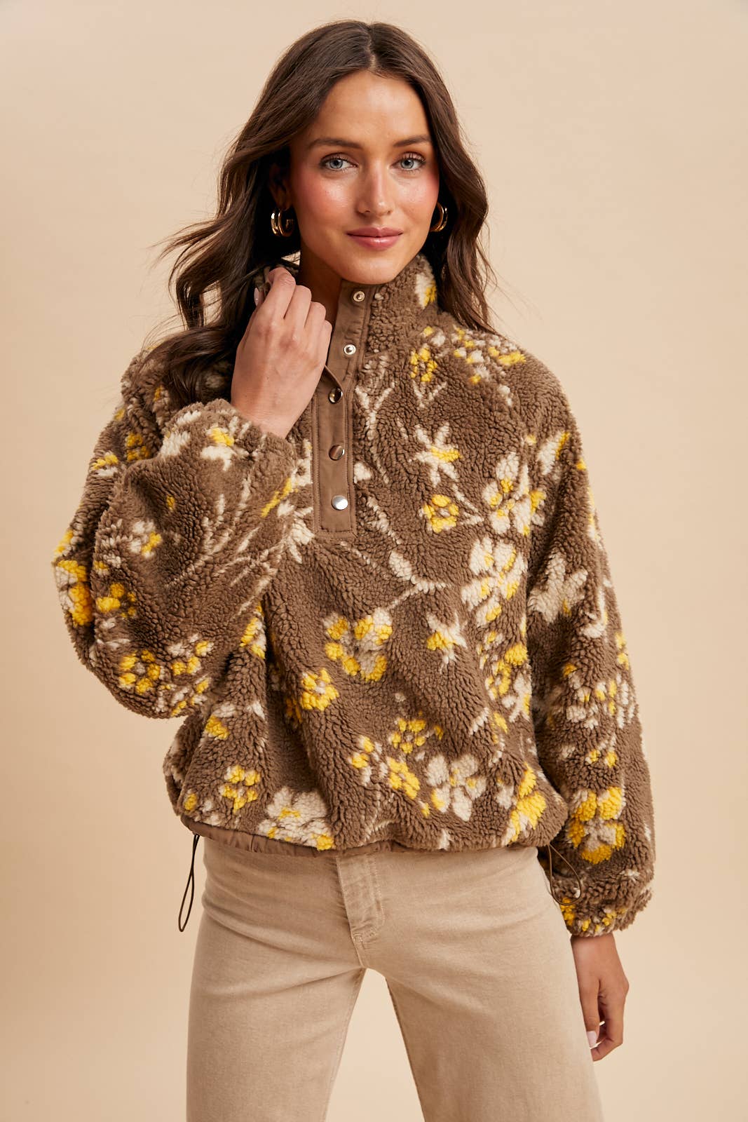 Floral Sherpa Snap Button Pullover