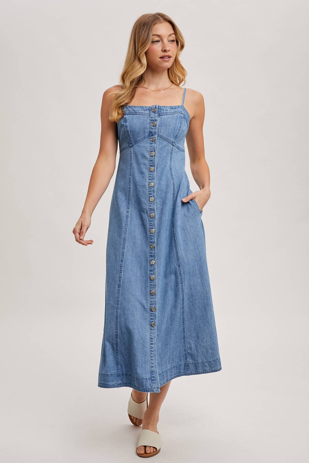 Button Down Sleeveless Denim Dress