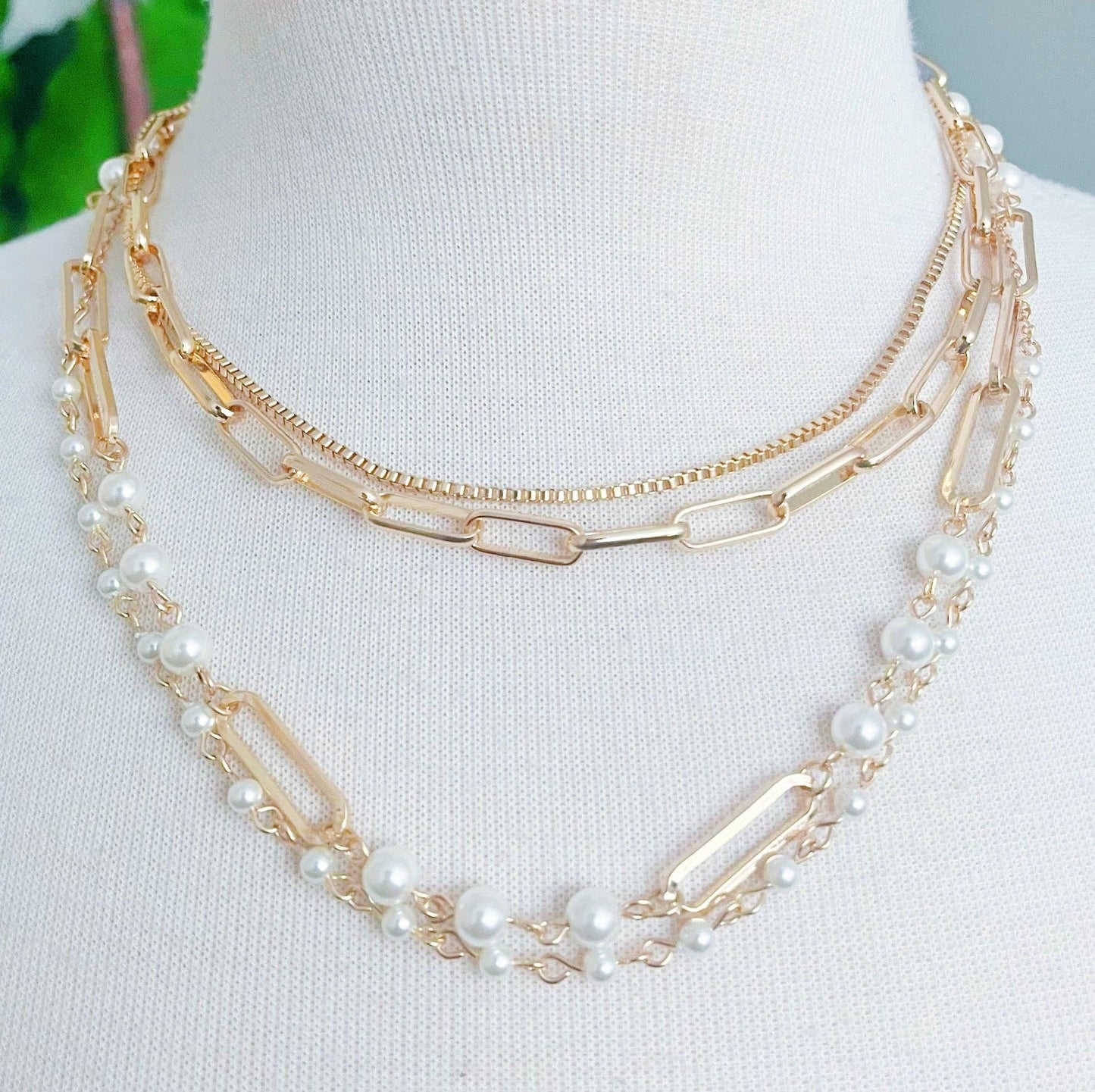 Four Layered Clip Chain Necklace