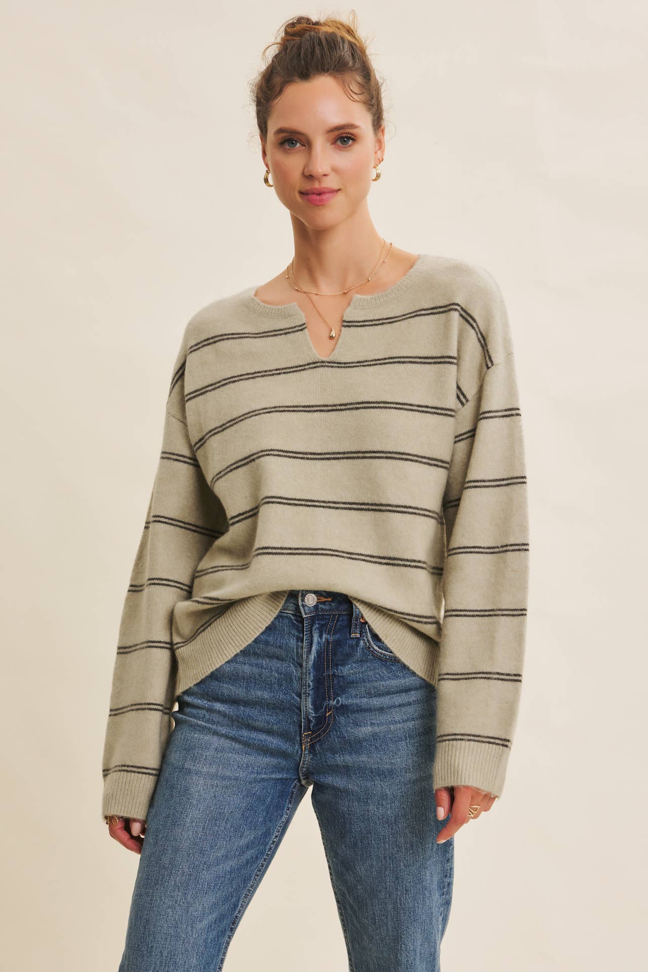 Stripe Oversized Sweater OLIVE