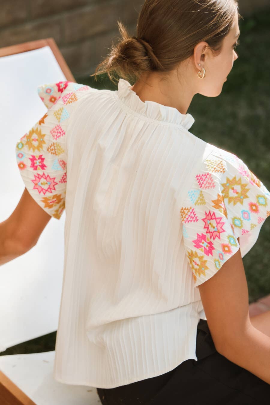 Embroidered Ruffle Top