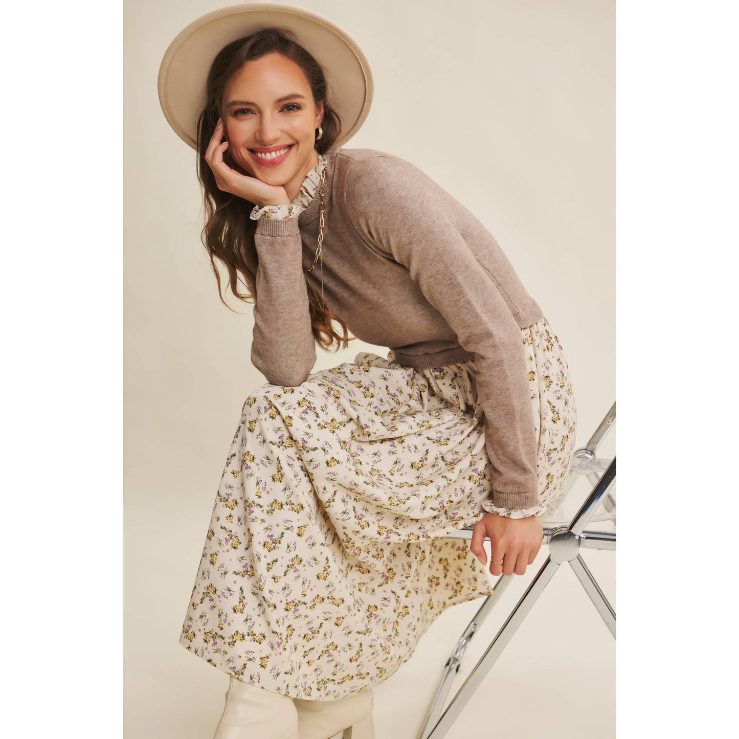 Modest Floral Sweater Dress