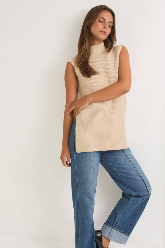 High Neck Sleeveless Sweater Top