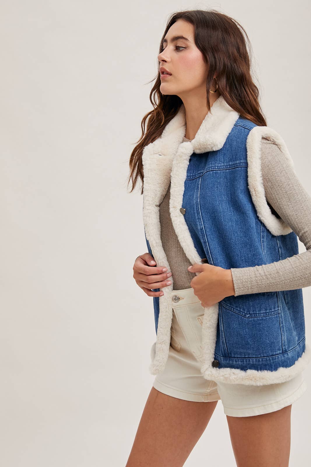 Faux Fur Denim Vest