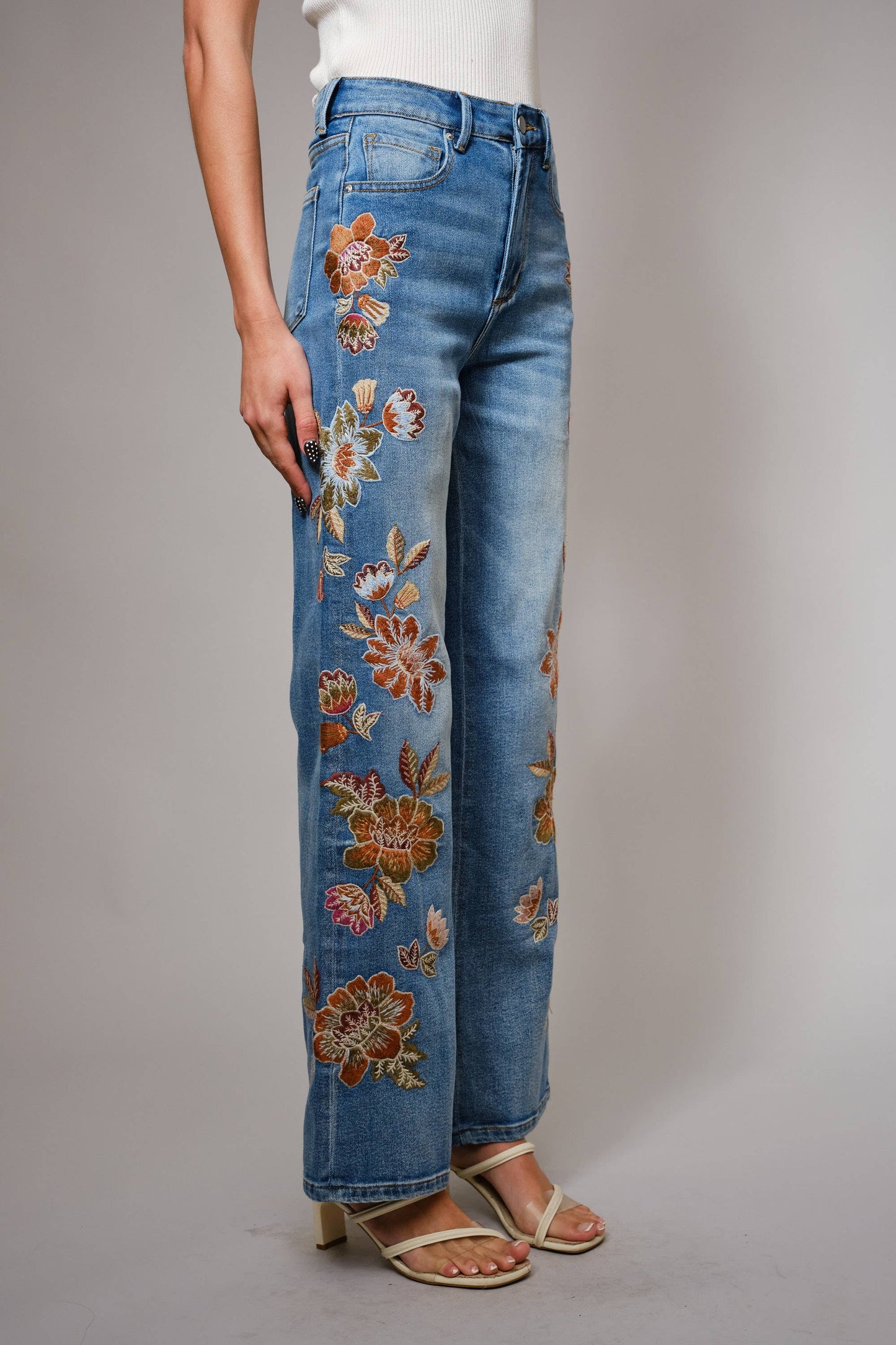 Embroidered Floral Jeans
