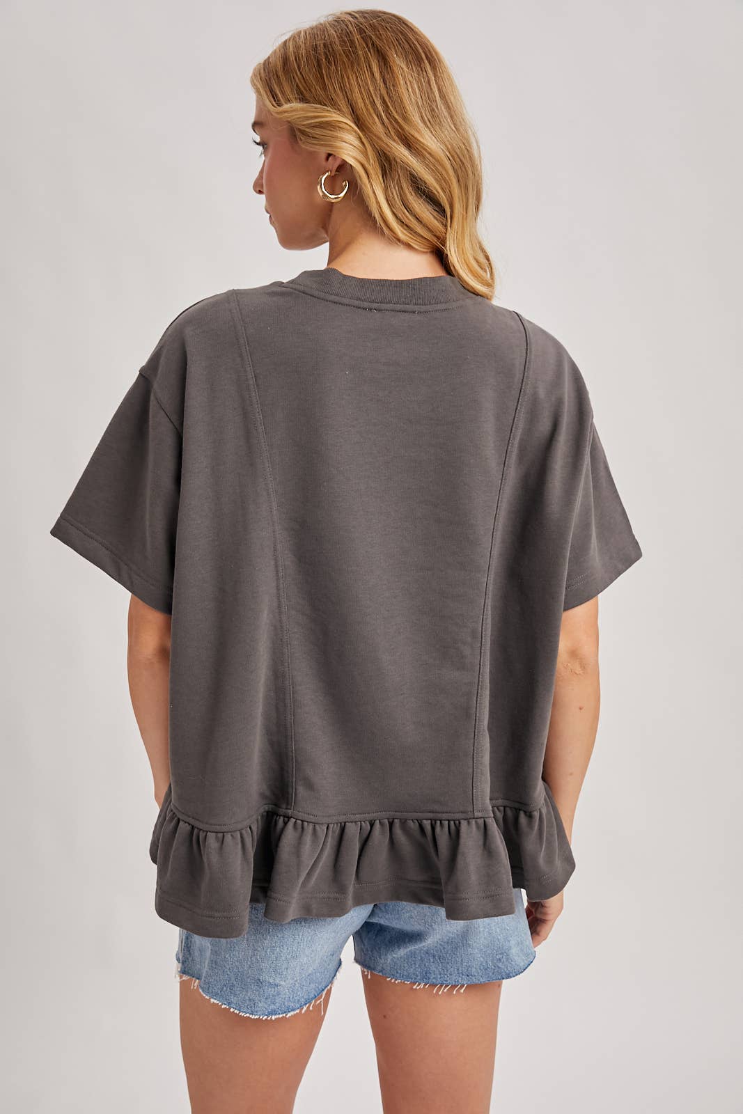Ruffled Peplum Boxy Knit Tee