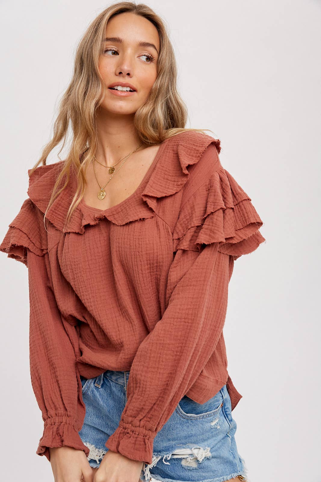 Textured Boho Ruffled Top