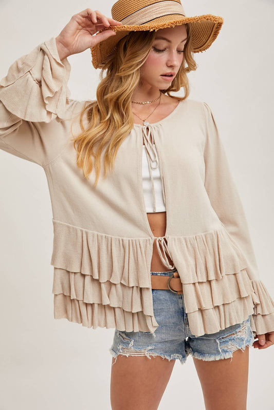 Ruffled Bell Sleeve Cardigan