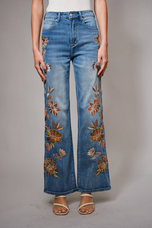 Embroidered Floral Jeans
