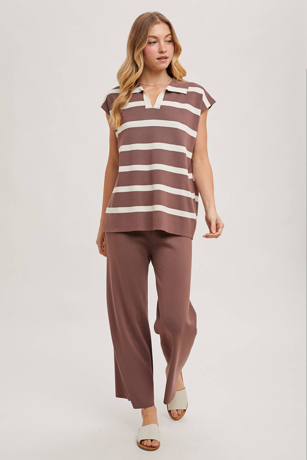 Striped Polo Knit Top