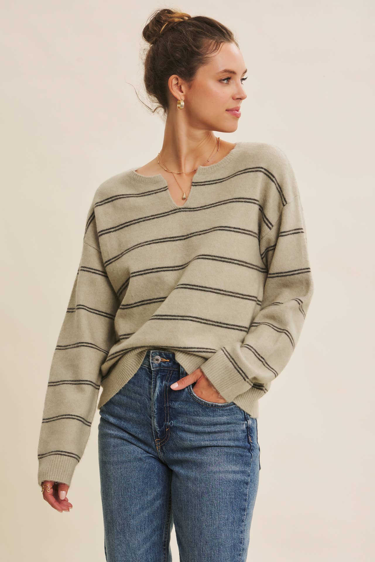 Stripe Oversized Sweater OLIVE
