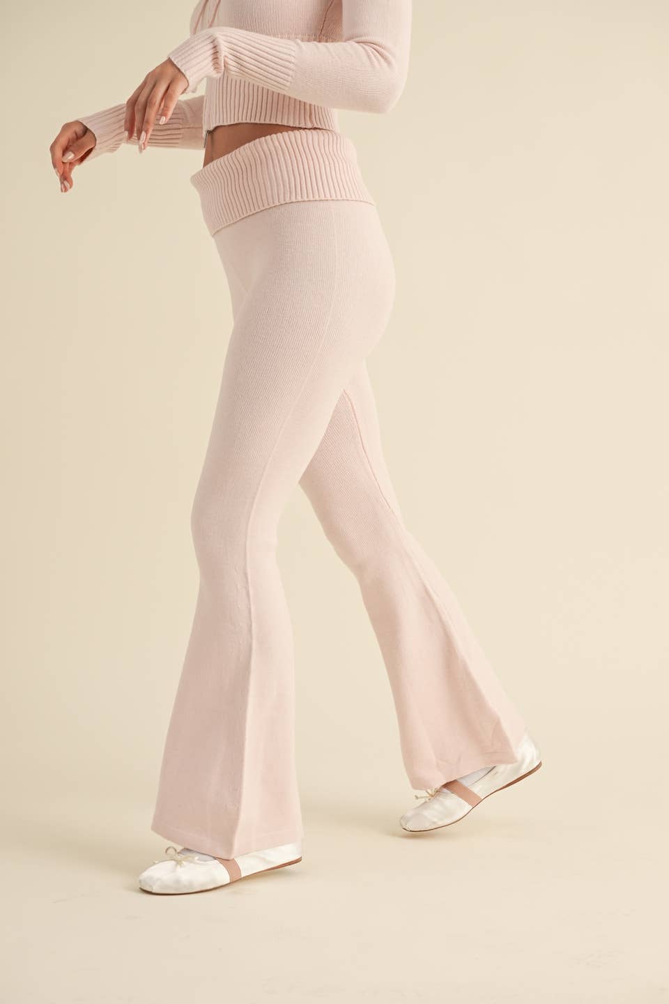 Fold Over Flare Knit Pants