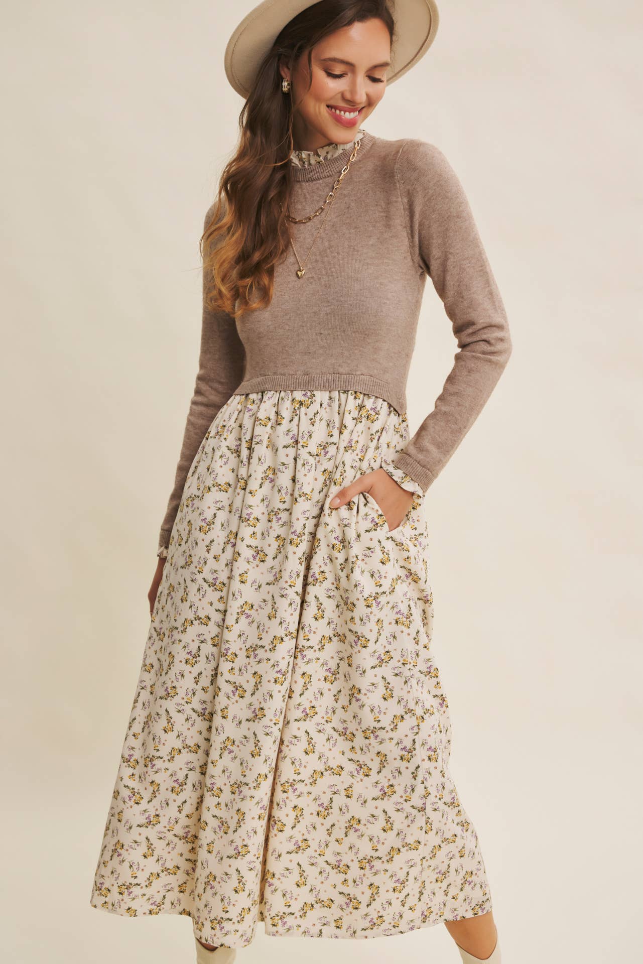 Modest Floral Sweater Dress