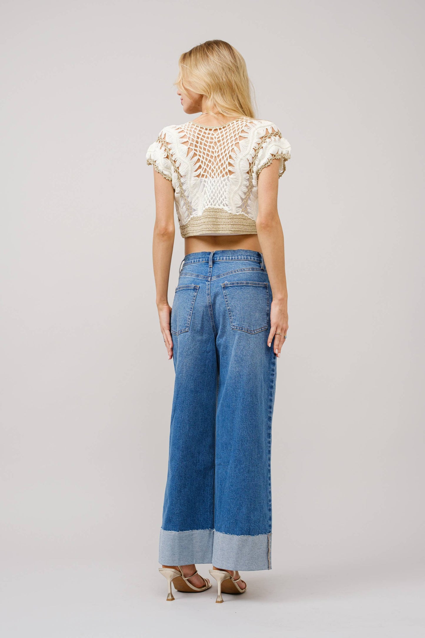 Wide Cuff Mid Rise Stretch Jeans