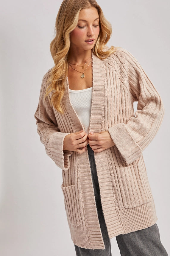 Cream Open Long Cardigan