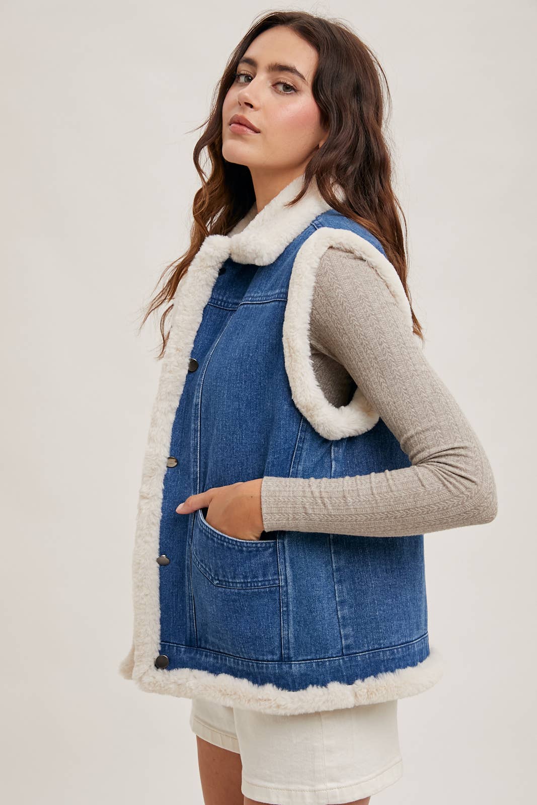 Faux Fur Denim Vest