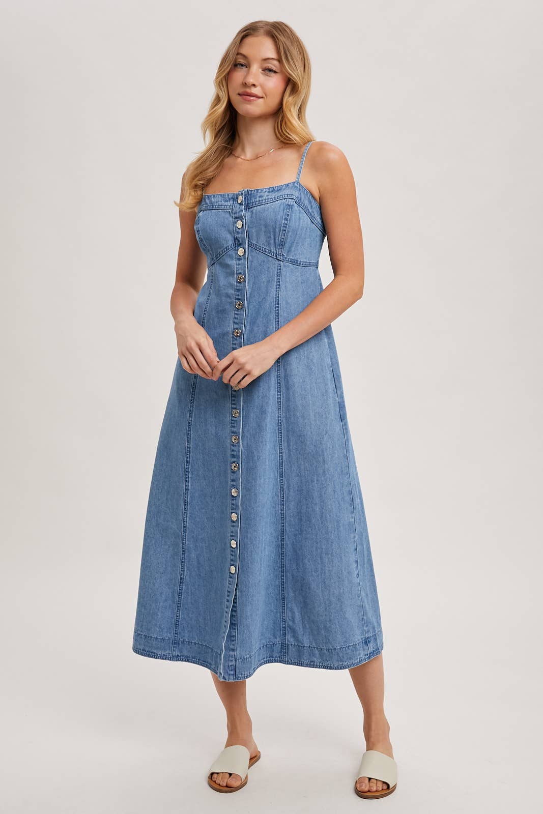Button Down Sleeveless Denim Dress
