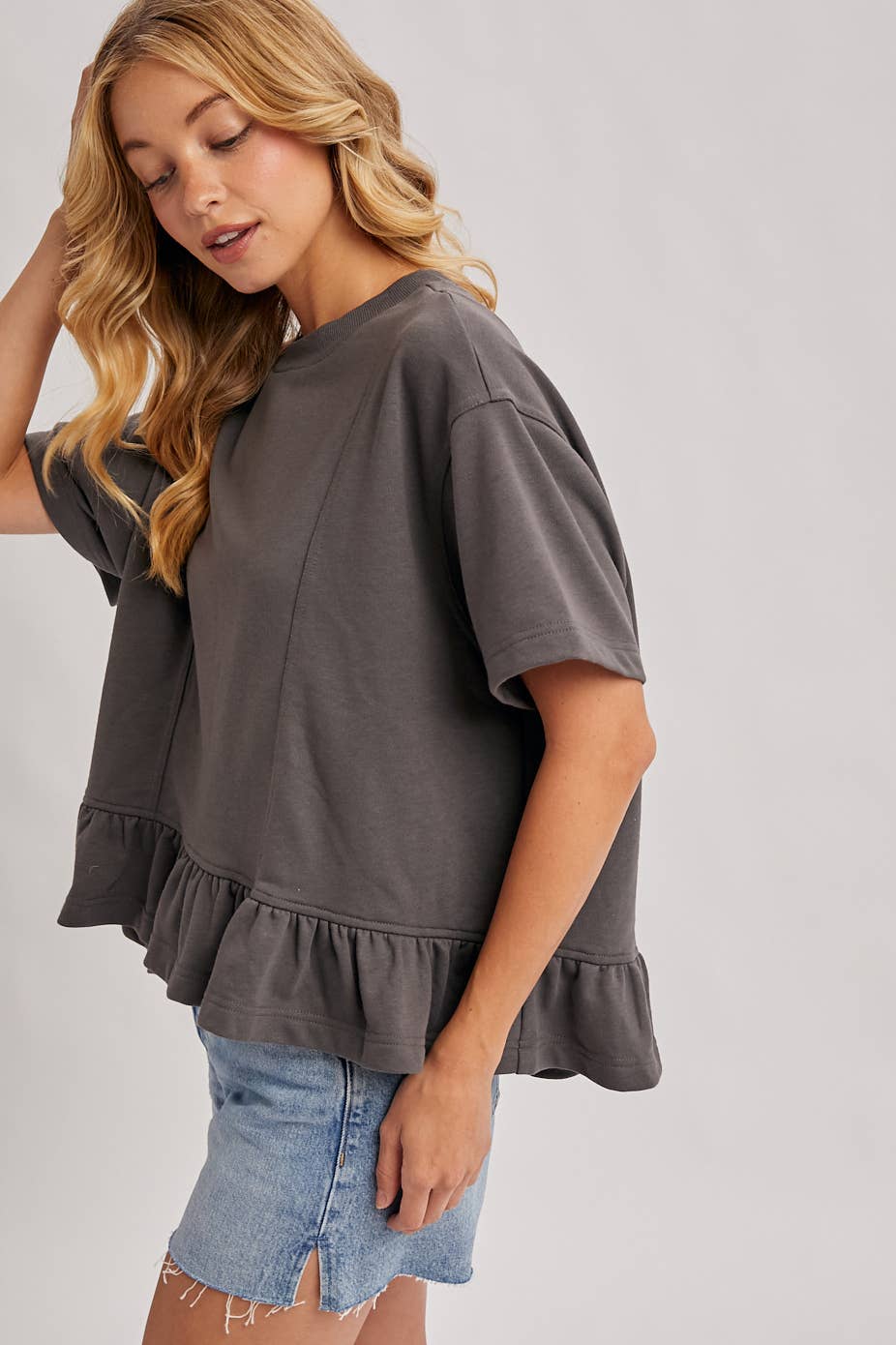 Ruffled Peplum Boxy Knit Tee