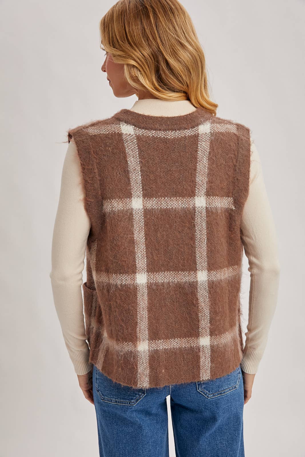 Button Down Plaid Sweater Vest