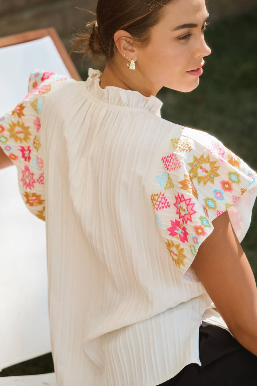 Embroidered Ruffle Top